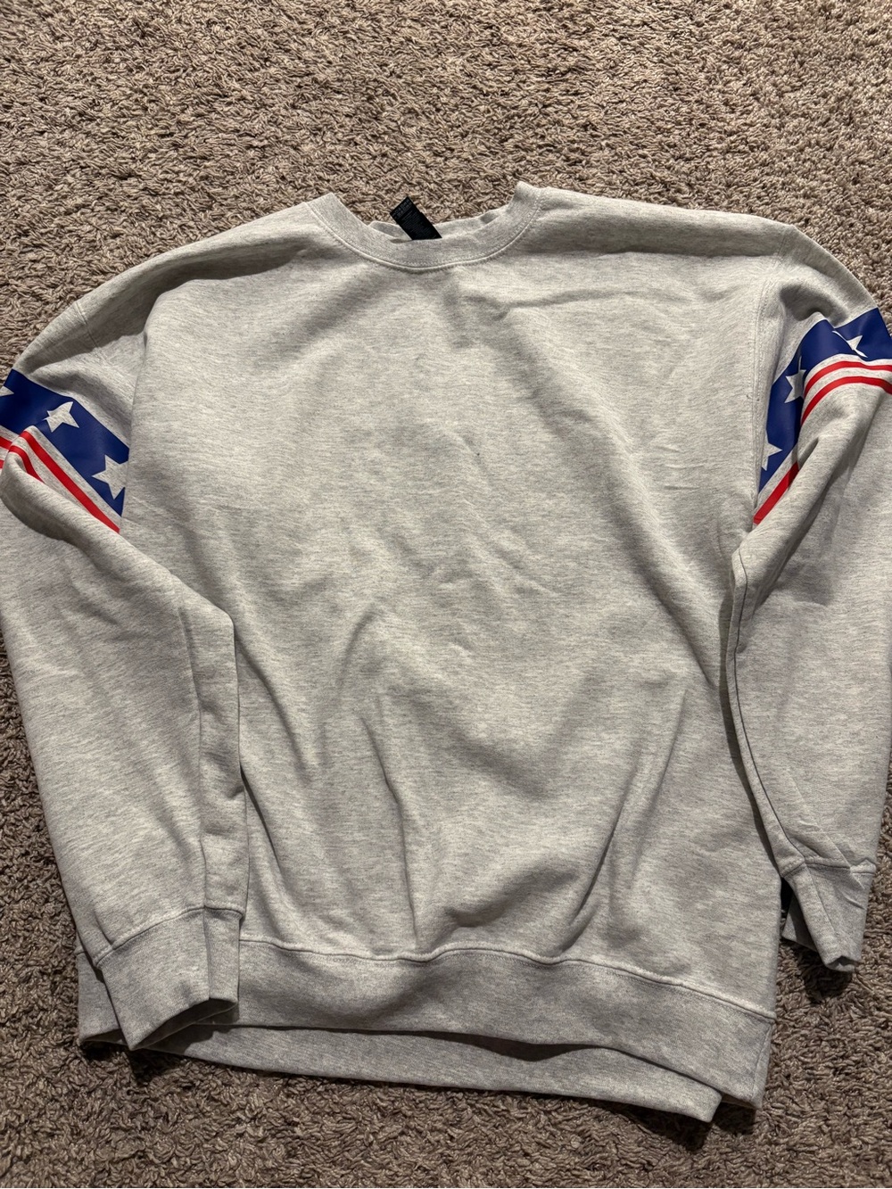 Gildan Gray Crewneck Sweatshirt with Red, White & Blue Sleeve Stars